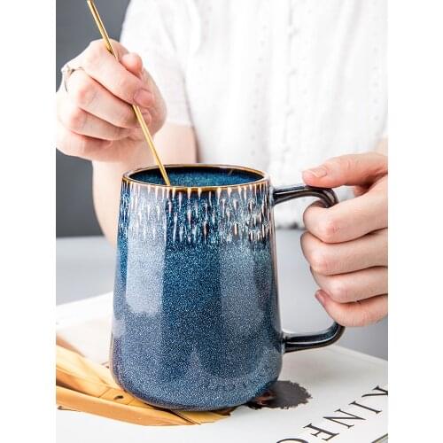 550 ML European-Style Large-Capacity Ceramic Cup Simple Couple Mug Large Nordic Retro Coffee Cup Big Belly Cup