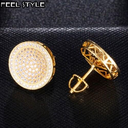 1Pair Round Hip HOP Zircon Micro Paved Iced Out Rhinestone Bling Stud Earring Copper Earrings For Men Hip HOP Jewelry
