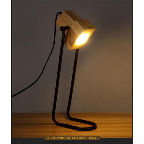 Loft Vintage Industrial Iron Table Light Edison Desk Wood Lamp Study Cafe Bar Bedroom Reading Room Office