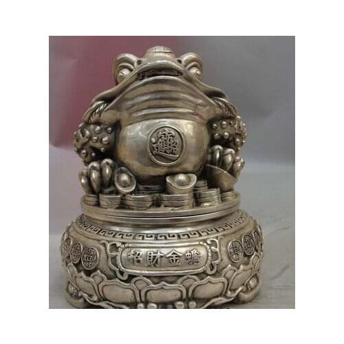 Copper Brass CHINESE crafts decoration Asian China White Copper Silver YuanBao Wealth Money Golden toad Incense Burner Censer