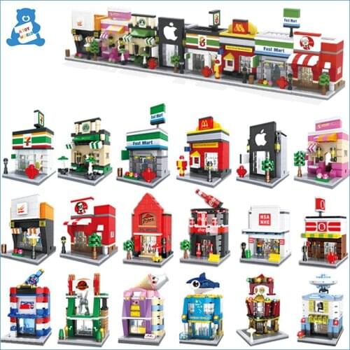 Miniature Mini Street View Assembled Blocks Toy Doll House City Building Block Store Constructor Educational Toys for Children
