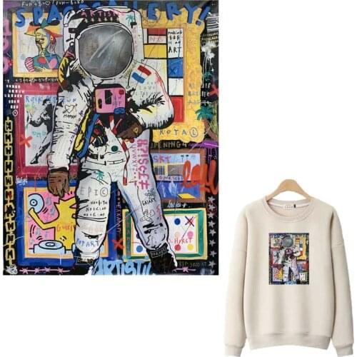 Fashion Astronaut Patches For Clothing A-Level Washable T-Shirt Heat Transfer Thermal Stickers Old Poster Style Iron On Applique