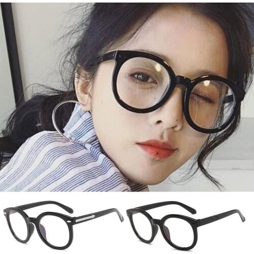 Fashionable Women Black Round Reading Glasses Retro Blue Light Proof Large Frame Flat Plain Mirror Square Sunglasses