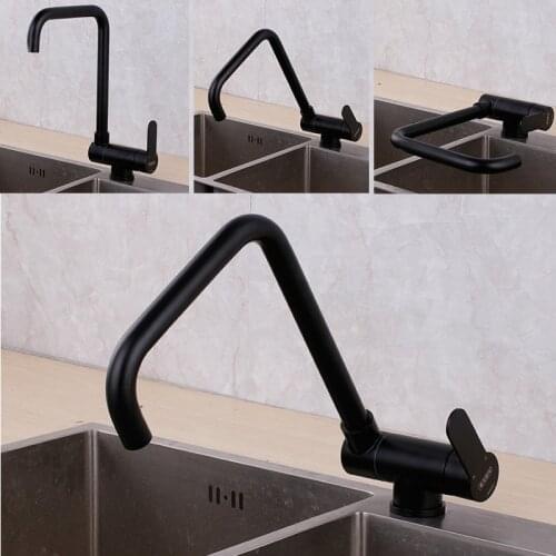 Can lay down save space kitchen sink faucet black color european style