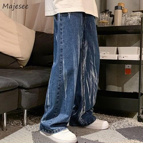Men Wide Leg Jeans Baggy Tie Dye Mopping Teens Hipsters Fashion Casual Streetwear Harajuku Cool Plus Size S-3XL High Street