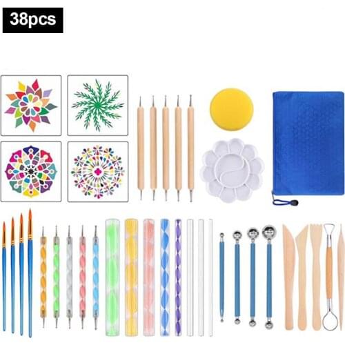 38Pcs DIY Dotting Tools Set Pen Paint Tray Pottery Nail Art Kids Crafts Painting Drawing Canvas Mandala Stencil For Rocks New