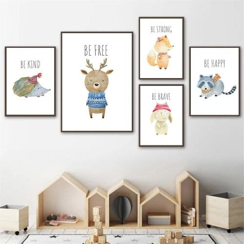 Baby Animal Nursery Wall Art Print Painting Squirrel Rabbit Deer Canvas Poster Child Prints Nordic Wall Pictures Kids Room Decor
