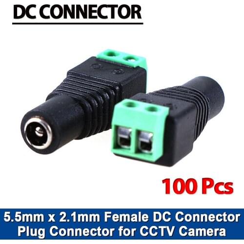 100pcs/lot Female DC Connector 5.5/2.1mm CCTV UTP DC Power Plug Adapter Cable DC/AC 2/Camera Video Balun