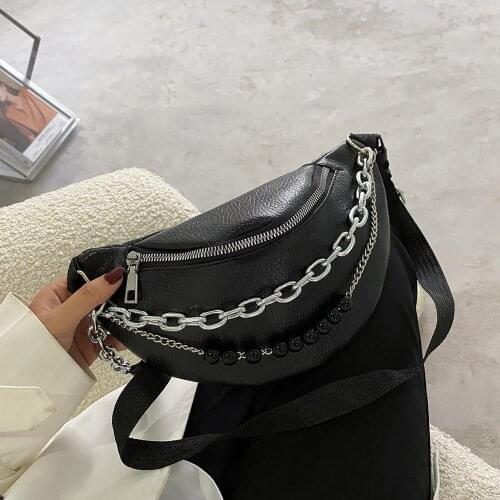 2021 New Women Chest Bag PU Leather Waist Bag Beaded Chain Pocket Messenger Bag Fashion Fanny Packs Travel Purse Phone Pouch