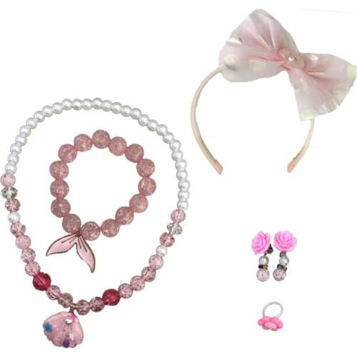 New Princess Beads Necklace Bracelet Child Kids Jewelry For Girls Baby Accessories Collier Choker Cosplay Toys For Girls Gift