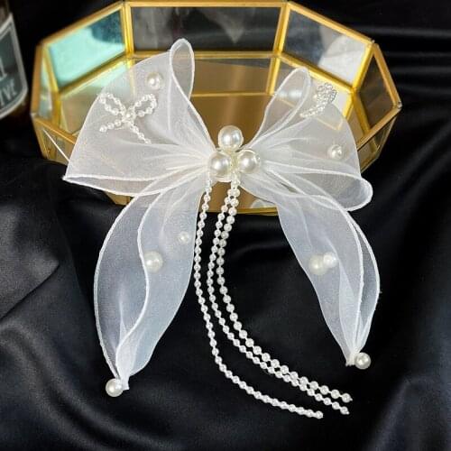 New Arrive White Long Bridal Veils with Hair Clip Tiaras Beaded Pearls Barette Wedding Hair Accessories Women Headware заколки