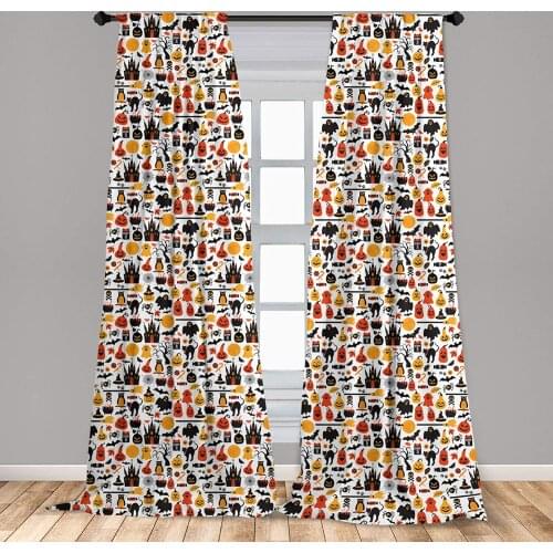 Halloween Window Curtains Halloween Group Candies Owls Castles Ghosts October 3 Theme Window Drapes with Rod Pocket