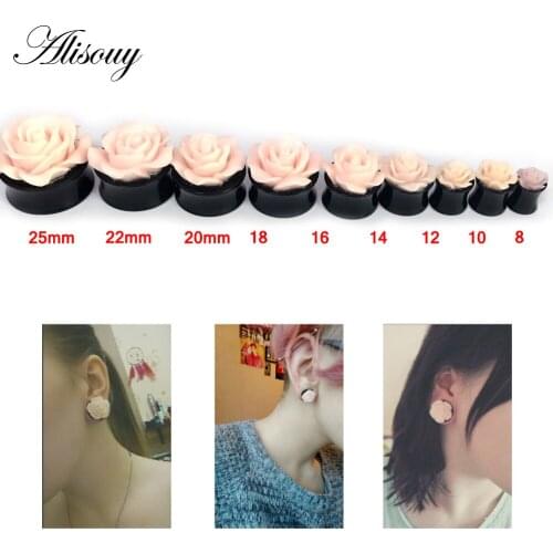 Alisouy 2 PCS girl Pink Rose Flower Ear Expander Acrylic Flesh Ear Plug Tunnel Ear Jewelry Gauges 8-25mm Body Piercing Jewelry
