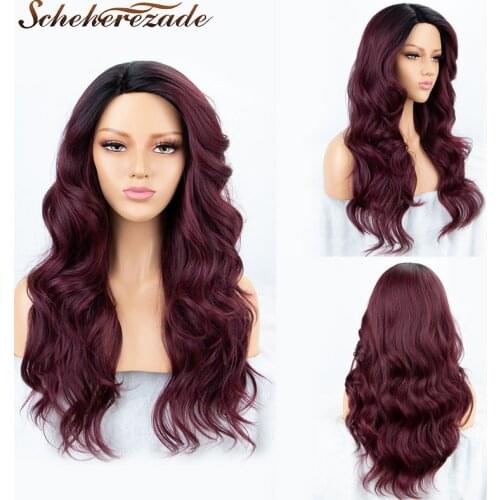 Scheherezade Body Wave 99J Lace Front Wig For Black Women Long Synthetic Hair Burgundy Lace Front Wig Heat Resistant Cosplay Wig