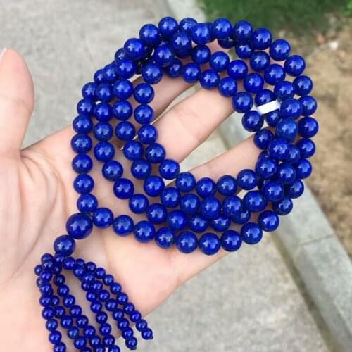 Certificate Natural Lapis Lazuli Royal Blue Gemstone 7mm Geemstone 108 Buddha Round Beads Stretch Bracelet Necklace AAAAA