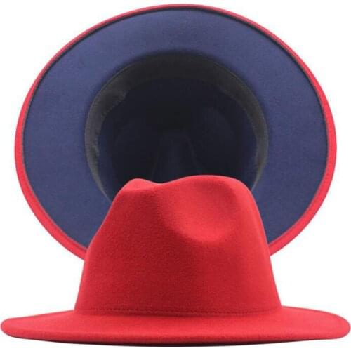 Wholesale Brown Red Patchwork Wool Felt Jazz Fedora Hats Women Men Double-Sided Color Matching Ladies Bowler Panama Hat