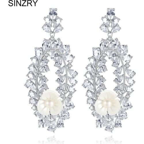 SINZRY jewelry Cubic zirconia personality dangle earrings elegant brilliant vintage flower wedding Drop Earrings for bridal