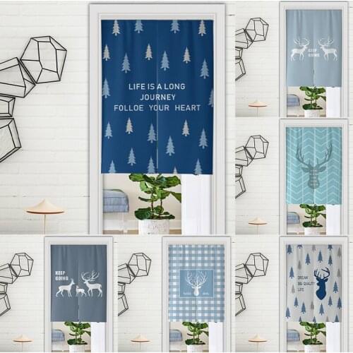 Nordic Elk Cotton Linen Door Curtain Bedroom Kitchen Partition Curtain Toile Cloth Half Panel Curtain Blackout Curtain Decor