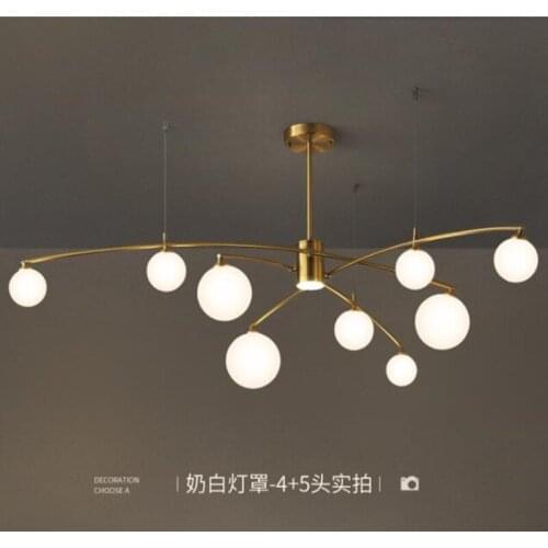 Modern Golden Copper Led Chandelier for Living Room Bedroom Nordic Luxury Glass Ball Ceiling Hanging Lamp Indoor Decor Lighting