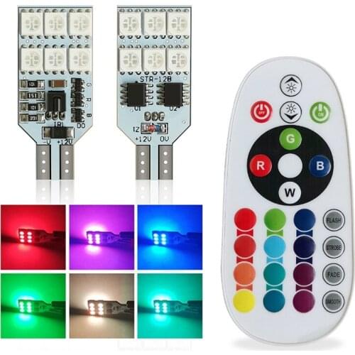 T10 RGB W5W LED Car Clearance Lights 5050 Bulb Remote Width Interior Lighting for Brake Reading e License Lights