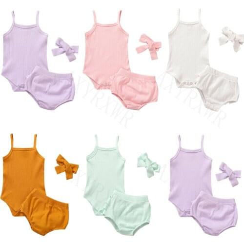 0-18M Summer Girls Clothing Sets Toddler Kids Boys Girls Ribbed Knitted Sleeveless Crop Tops+Ruffles Tutu Shorts Casual Outfits