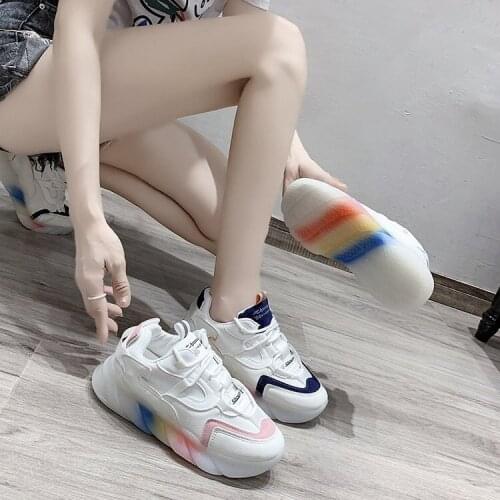 Rainbow Bottom Dad Shoes Womens Shoes I Summer New Fashion Platform Sneakers Tide