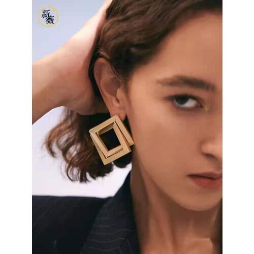 Simple Rhombus design sense ear ornaments simple temperament