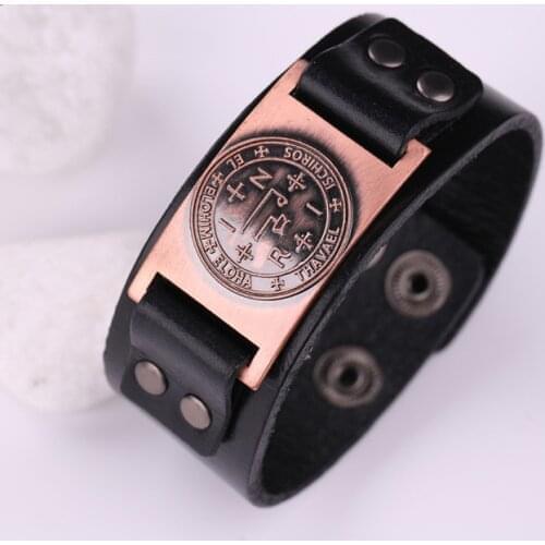 Magic Amulet Talisman Wicca Men Bracelet Leather Fashion Jewelry Rafael Enochs archangel symbol youth bracelet