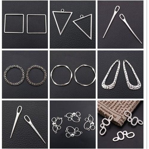 WKOUD Fashion Geometry Metal Pendant Round Charm Square Charm Triangle Charm Embroidery Needle Charm Antique Silver A1406 6pcs