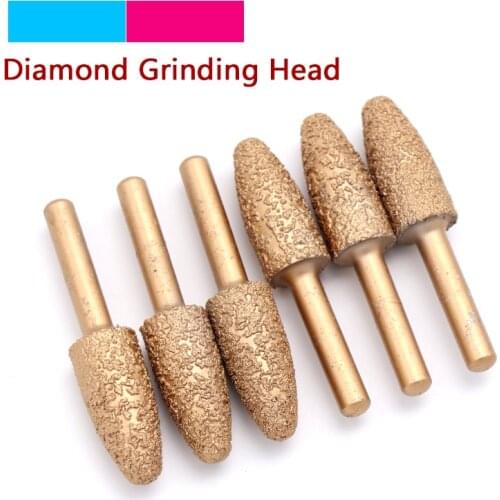 1pcs 6mm Shank Bullet Vacuum Brazed Diamond Burrs Alloy Grinding Head 60mm For Stone Jade Peeling Stone Electric Carving Tools