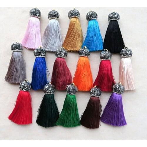 10Pcs/lot Colorful Tassel Pendant Crystal Rhinestone Paved Cap Charm Tassel For DIY Charm Pendant Women Jewelry Making PD137