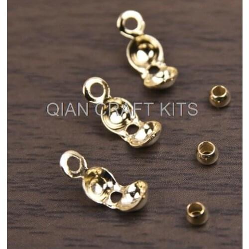 2000sets Clam Shell Bead Tips Knot Covers 4mm gold,silver ,antique bronze w/ free 2mm spacer tiny crimp beads