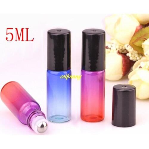 3000pcs/lot Fast shipping 5ml Rainbow Glass Roll on Bottle With Stainless Steel Roller Essential Oil Roller-on Sample Bottles