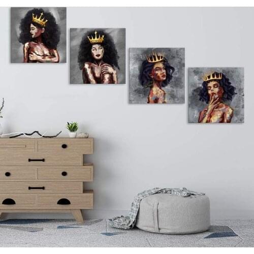 4 Pieces Black Girl African American Graffiti Posters Canvas Wall Art Picture Home Decor Paintings for Living Room Decorations