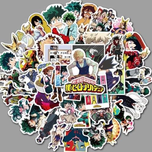 50pcs My Hero Academia Anime Stickers Boku No Hero Academia Decal Laptop Guitar Motorcycle Luggage Skateboard Sticker Kids Toys