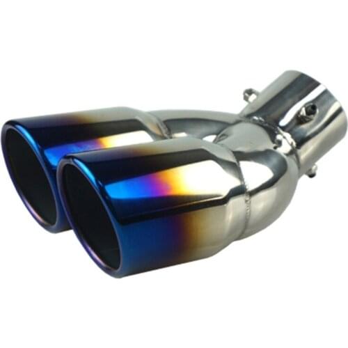 Car Exhaust Pipe Muffler Tail Pipe Double Outlet Tailpipe Universal Stainless Steel Dual Rear Noise Canceller T3EF