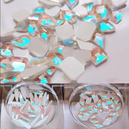 Glitter Strass Crystal Flat Backs No Hotfix Rhinestones crystals Elongated Hexagon nail art Crystal MI stickers designe