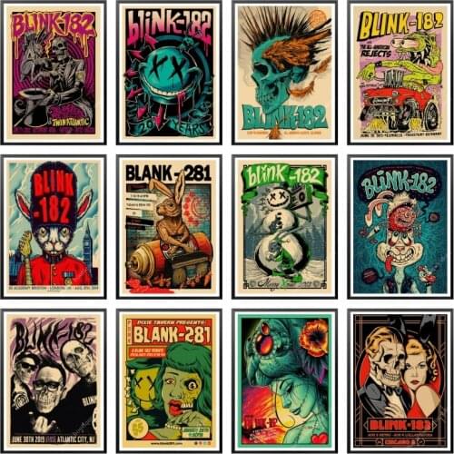 Blink 182 rock band Kraft retro punk rock poster European and American music team star drawing retro poster