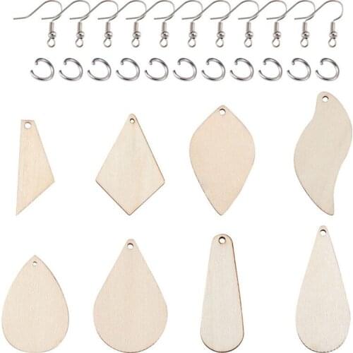1 Set Natural Wood Big Pendants with Iron Jump Ring and Earring Hooks for Jewelry Making DIY earring Supplies