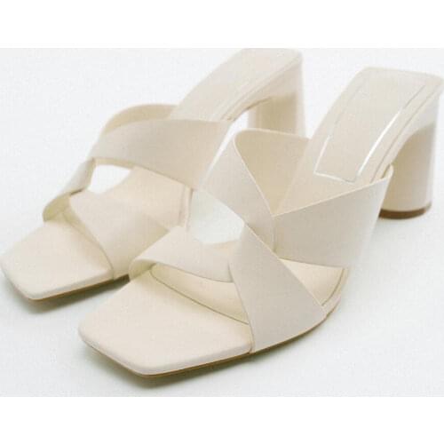 LMCAVASUN Women Brown Summer Designer Shoes Thick Heel Cross Upper Womens Sandals Quality Leather