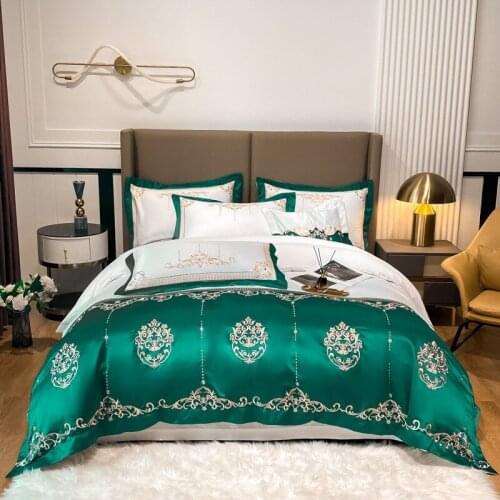 Cotton Satin Vintage Embroidery Green White Patchwork Comforter Cover Double Queen Bedding Set Duvet cover Bed Sheet Pillowcases