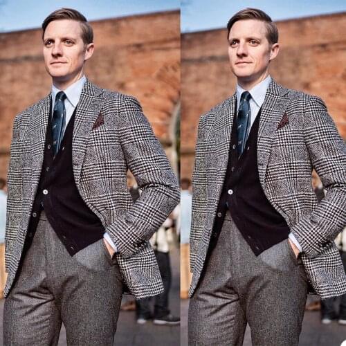 Metro Plaid Men Tuxedos England Style Classic Check Woolen Blazer Smart Casual Party Wedding Daily Jacket 1 Piece