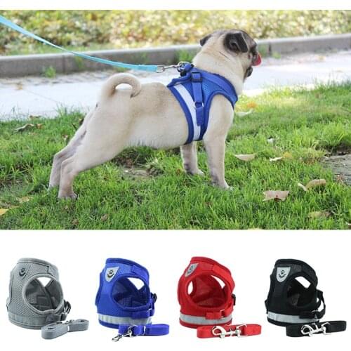 Dog Harness and Leash Set for Chihuahua Pug Small Medium Nylon Mesh Puppy Cat Harnesses Vest Reflective Walking Lead Leash