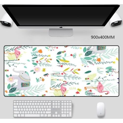 Cartoon Plant Flamingo Pattern Pad Mice Large Mouse Pad 90x40cm with Sewn Edges Custom Personality Desktop Mats Game Accessories