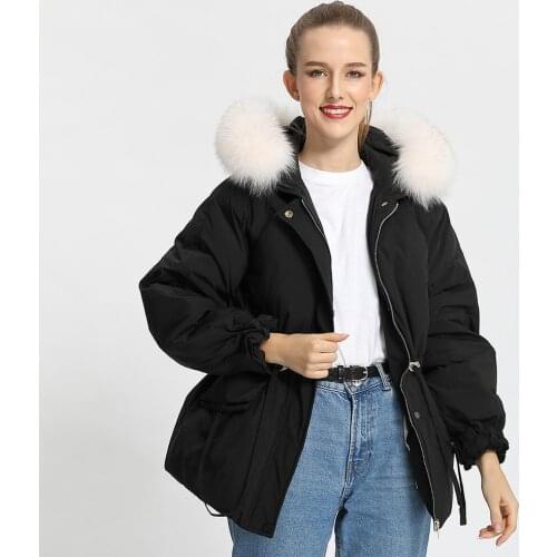 Duck Down Jacket Fox Fur Hooded Women Winter Outerwear Female Short Casual Warm Puffer Coat Parka