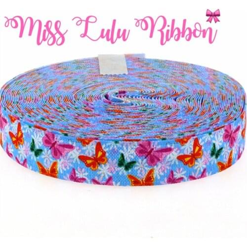 10 yards 5/8"16mm butterfly printed ribbon flower fold over elastic ribbon diy hair band gift wrap tape MD150810-25-1505