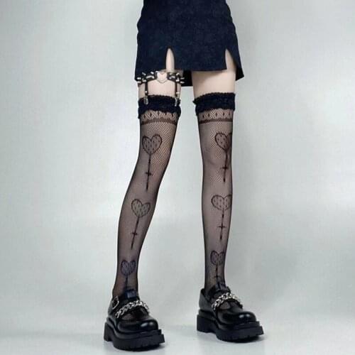 Summer Dark Mesh Stockings Cute Peach Heart Lollipop Over The Knee Lace Thigh Socks Boots Socks Cute