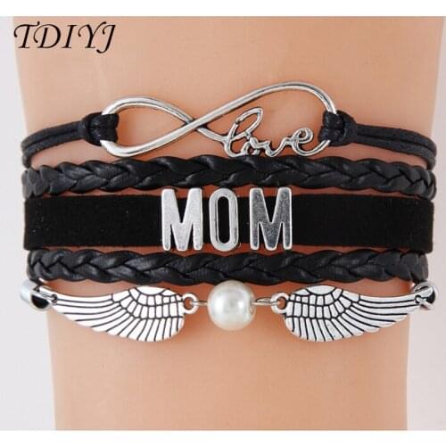 TDIYJ Hot Sale Multilayer Braided Infinity Love Mom Bracelet with Wings Charms Pendant for Girl/Women 6sets/lot