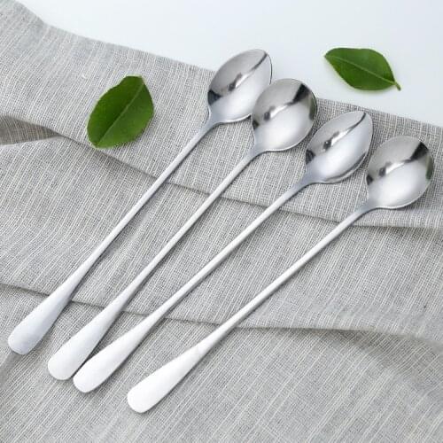 Long Handle Round Spoons Stainless Steel Coffee Scoop Dessert Spoon Cooking Mixing Stirr Salad Spoon Fork Spoon Tableware
