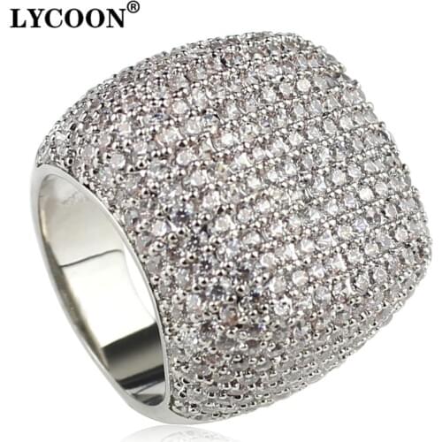 LYCOON Elegant square ring silver plated inlay Cubic Zirconia luxury wedding rings woman graceful Engagement rings